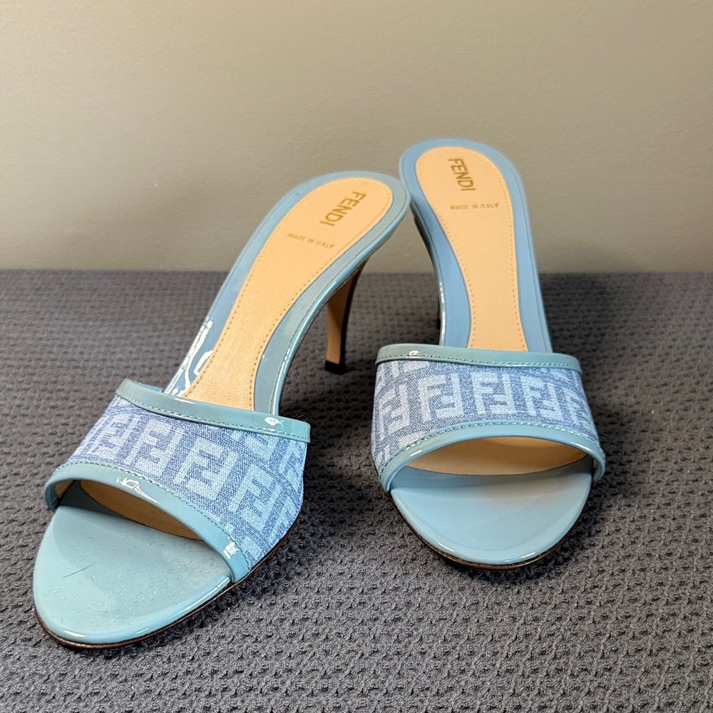 Fendi Light Blue Heeled Mules